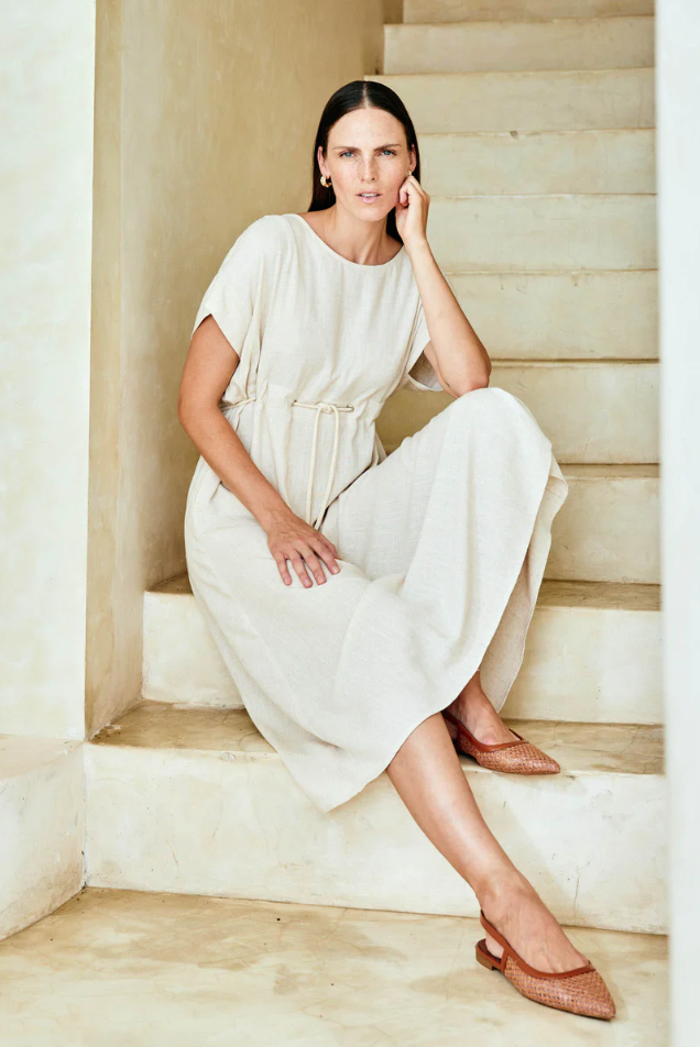 ALESSIA ROPE TIE DRESS - TUSK