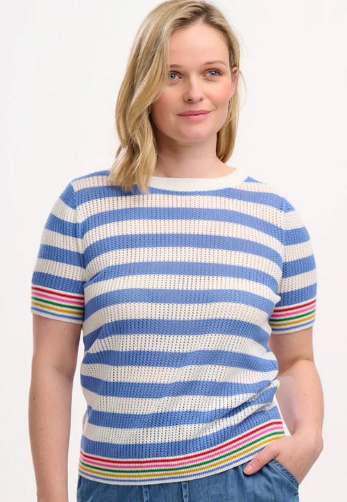 ARDEN KNIT TOP - BLUE/OFF-WHITE, RAINBOW TIPPING