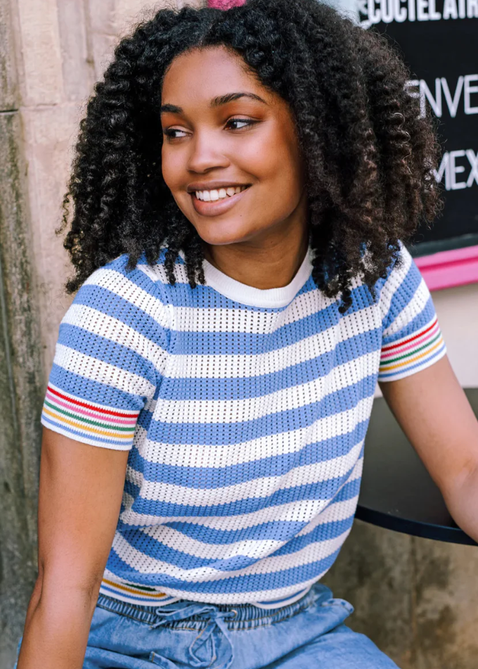 ARDEN KNIT TOP - BLUE/OFF-WHITE, RAINBOW TIPPING