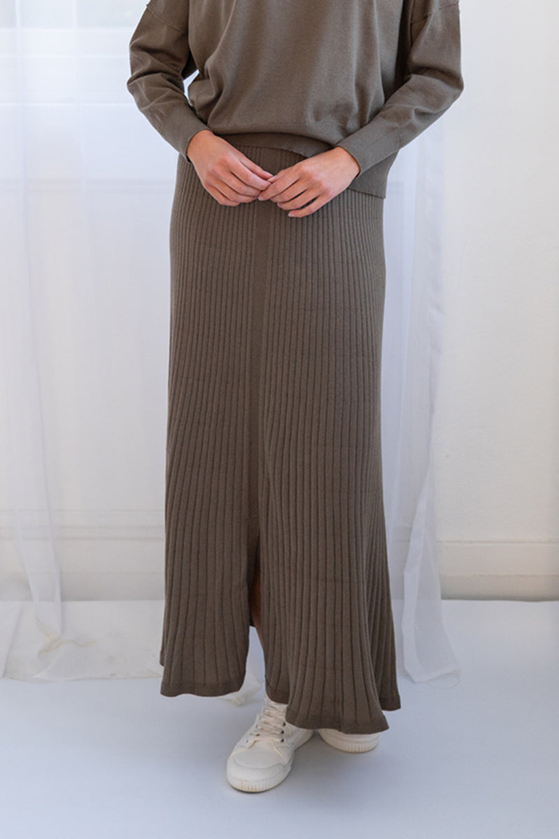 REBECCA KNIT SKIRT - KHAKI