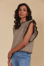ATHENA FRILL KNIT TOP - TAUPE