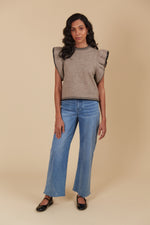 ATHENA FRILL KNIT TOP - TAUPE