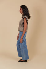 ATHENA FRILL KNIT TOP - TAUPE