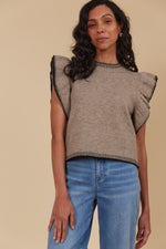 ATHENA FRILL KNIT TOP - TAUPE