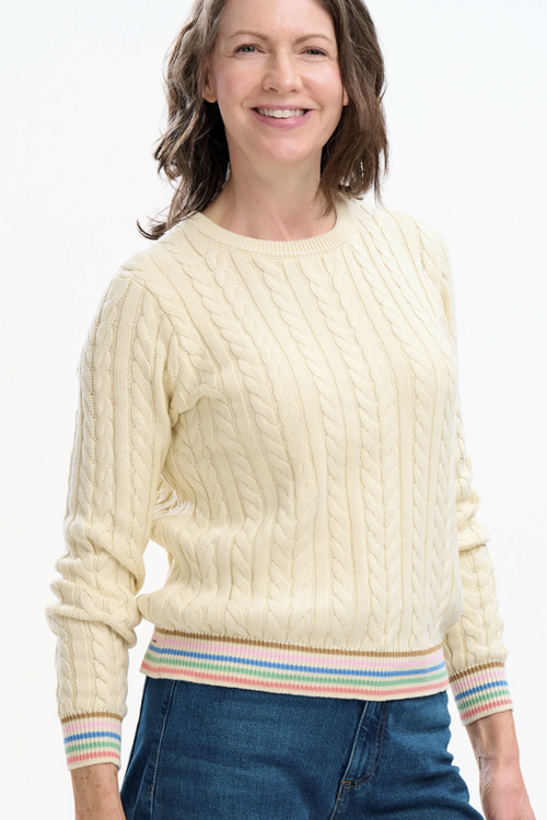 BARBARA CABLE KNIT JUMPER - CREAM RAINBOW TIPPING