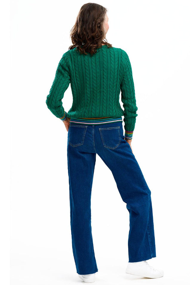 BARBARA CABLE KNIT JUMPER - GREEN RAINBOW TIPPING