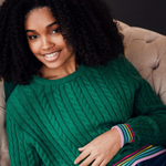 BARBARA CABLE KNIT JUMPER - GREEN RAINBOW TIPPING