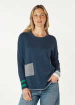BIRDSEYE TRIM JUMPER IN DENIM