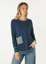BIRDSEYE TRIM JUMPER IN DENIM