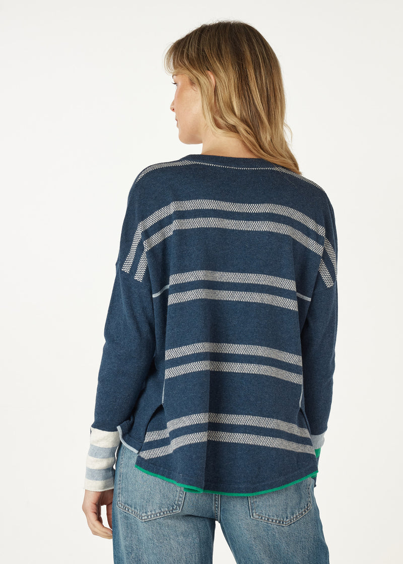 BIRDSEYE TRIM JUMPER IN DENIM