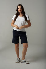 CROSS EMBROIDERED V NECK TEE - WHITE/PARISIAN NAVY
