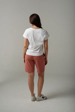 CROSS EMBROIDERED V NECK TEE - WHITE/TERRACOTTA
