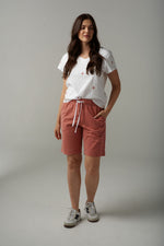 CROSS EMBROIDERED V NECK TEE - WHITE/TERRACOTTA
