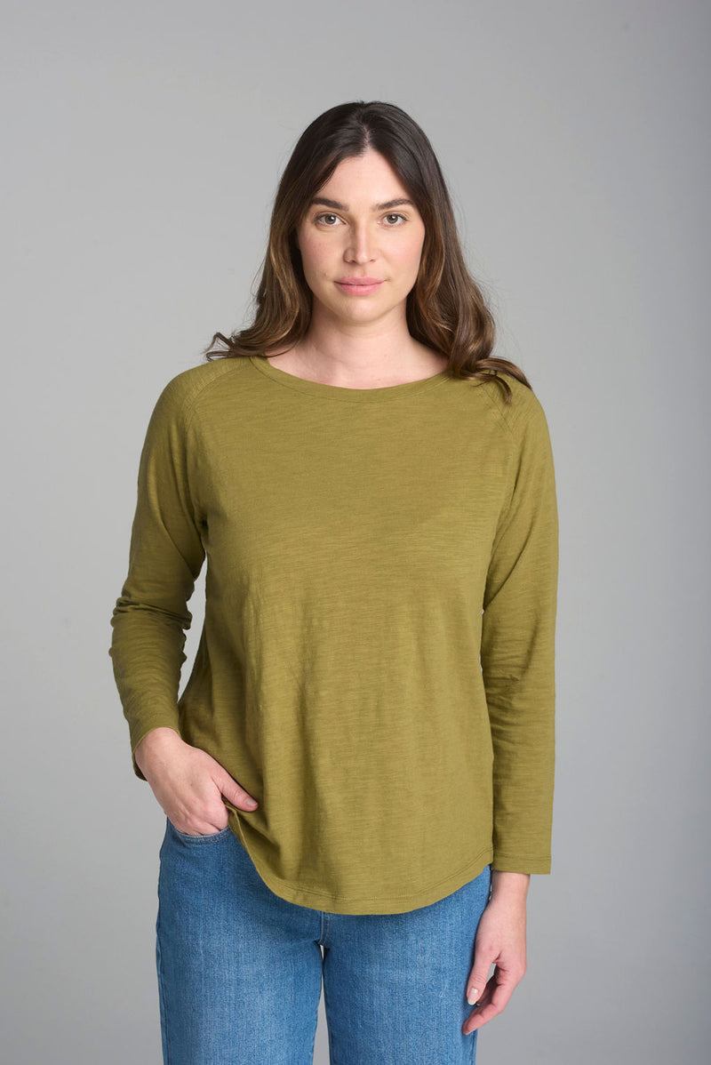 RAGLAN LONG SLEEVE TEE - GREEN MOSS