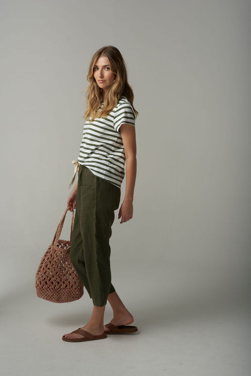 STRIPE STRAIGHT CUT TEE - WHITE/FAIRWAY GREEN