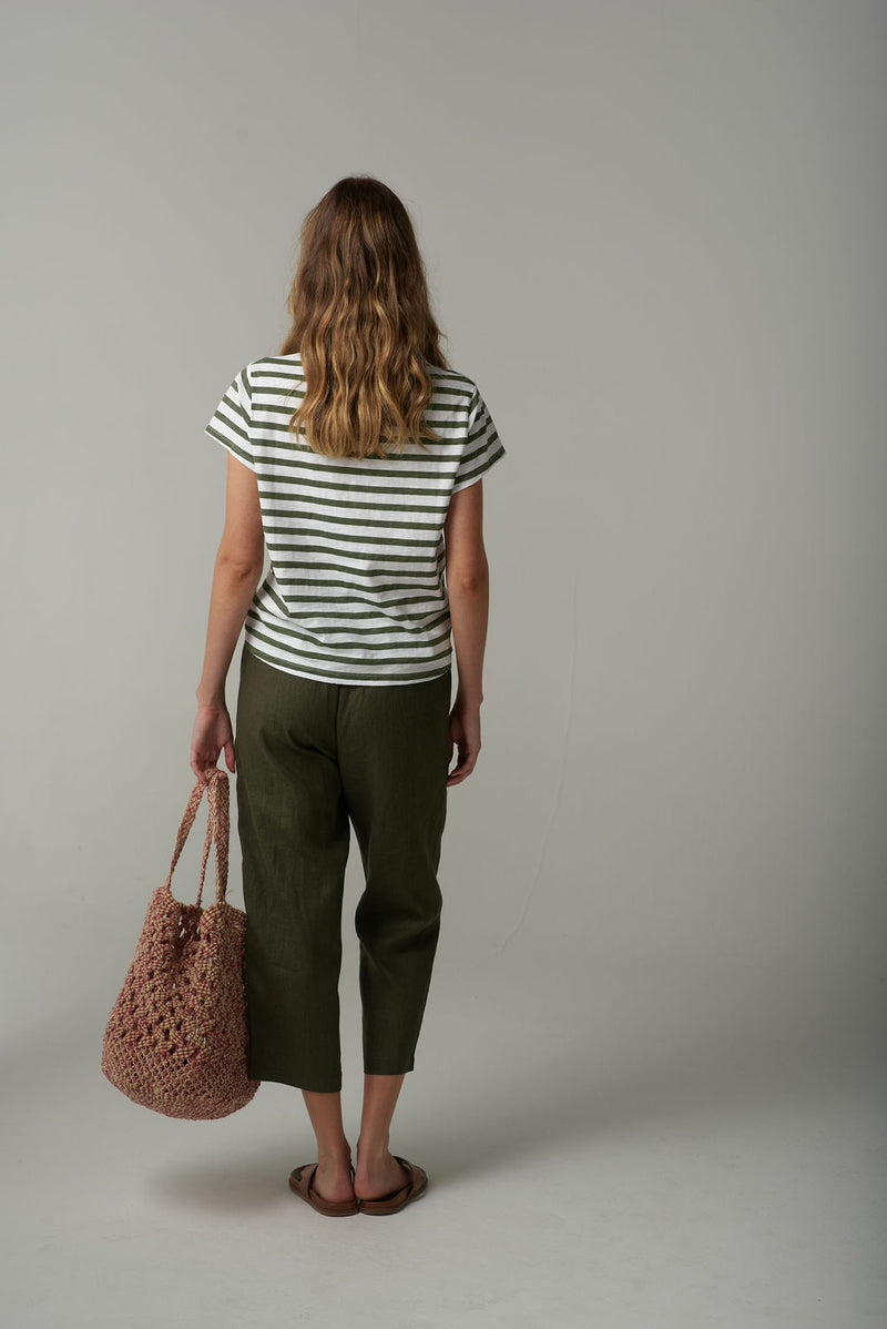 STRIPE STRAIGHT CUT TEE - WHITE/FAIRWAY GREEN