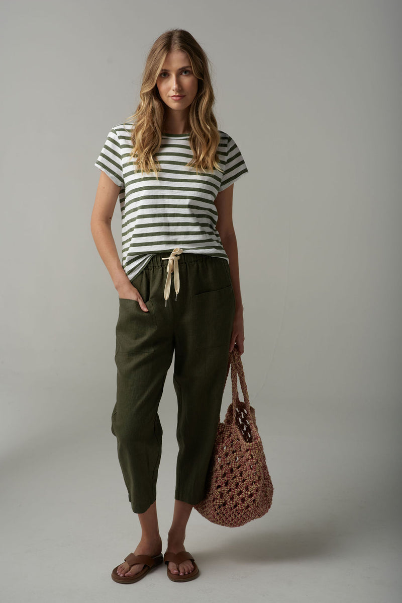 STRIPE STRAIGHT CUT TEE - WHITE/FAIRWAY GREEN