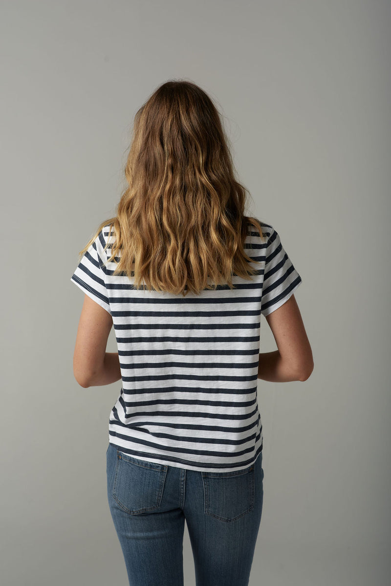 STRIPE STRAIGHT CUT TEE - WHITE/PARISIAN NAVY