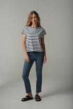 STRIPE STRAIGHT CUT TEE - WHITE/PARISIAN NAVY