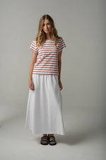STRIPE STRAIGHT CUT TEE - WHITE/TERRACOTTA