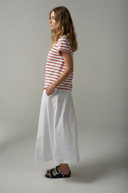 STRIPE STRAIGHT CUT TEE - WHITE/TERRACOTTA
