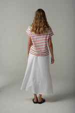 STRIPE STRAIGHT CUT TEE - WHITE/TERRACOTTA