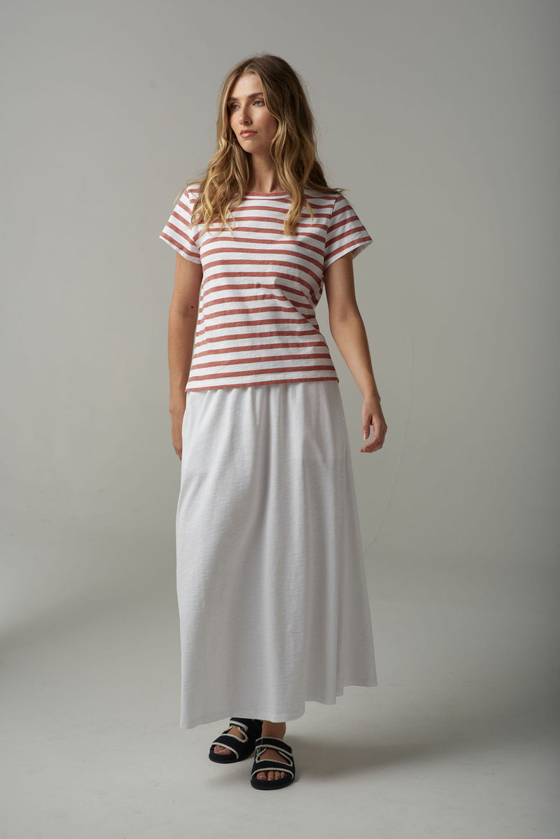 STRIPE STRAIGHT CUT TEE - WHITE/TERRACOTTA
