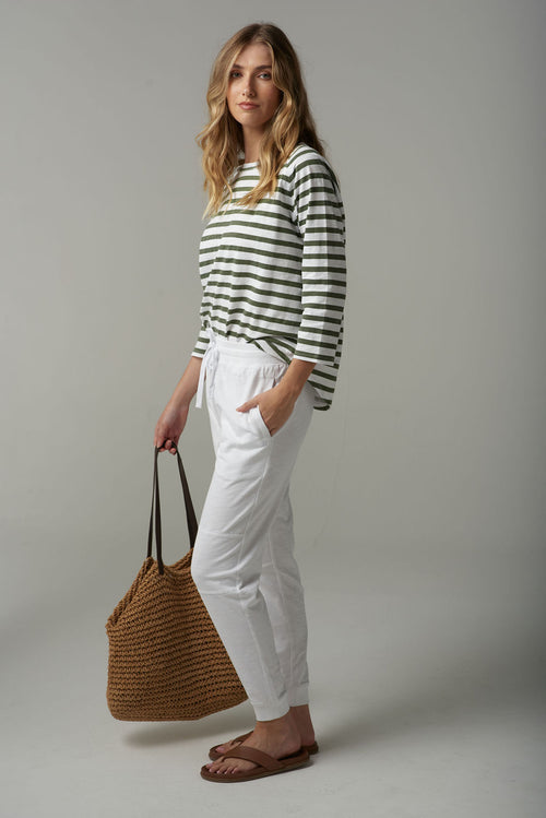 STRIPE 3/4 SLEEVE RAGLAN TEE - WHITE/FAIRWAY GREEN