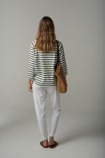 STRIPE 3/4 SLEEVE RAGLAN TEE - WHITE/FAIRWAY GREEN