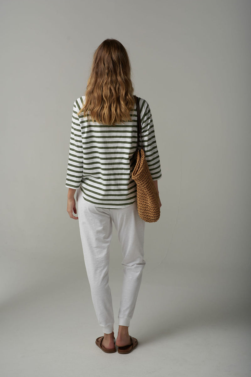 STRIPE 3/4 SLEEVE RAGLAN TEE - WHITE/FAIRWAY GREEN