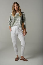 STRIPE 3/4 SLEEVE RAGLAN TEE - WHITE/FAIRWAY GREEN