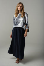 STRIPE 3/4 SLEEVE RAGLAN TEE - WHITE/PARISIAN NAVY