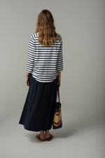 STRIPE 3/4 SLEEVE RAGLAN TEE - WHITE/PARISIAN NAVY