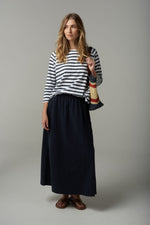 STRIPE 3/4 SLEEVE RAGLAN TEE - WHITE/PARISIAN NAVY