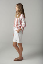 STRIPE 3/4 SLEEVE RAGLAN TEE - WHITE/TERRACOTTA