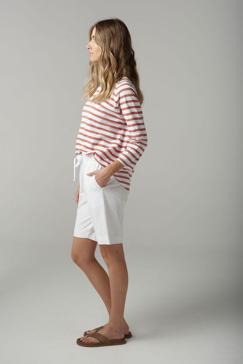 STRIPE 3/4 SLEEVE RAGLAN TEE - WHITE/TERRACOTTA