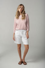 STRIPE 3/4 SLEEVE RAGLAN TEE - WHITE/TERRACOTTA