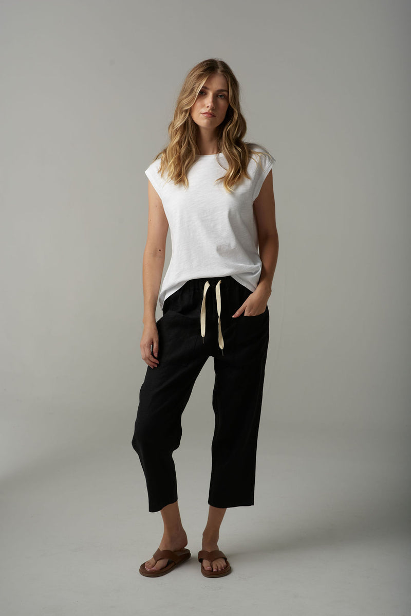 LINEN CROP PANT - BLACK