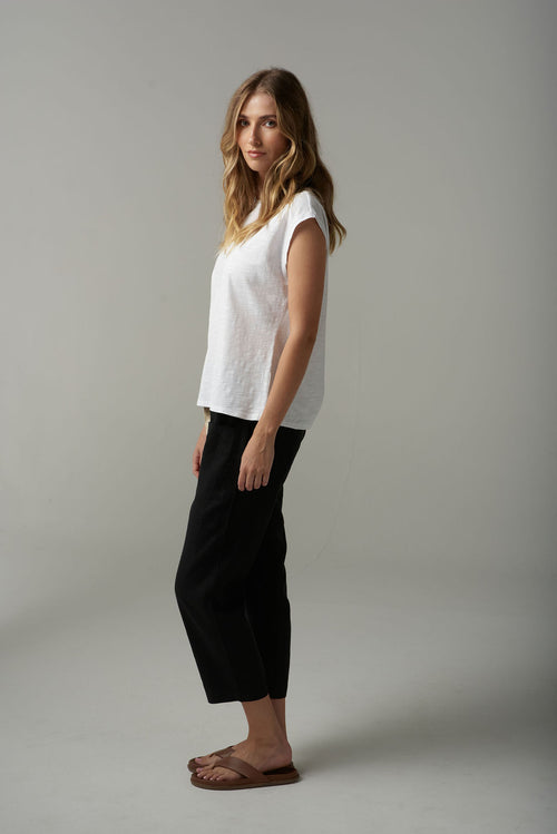 LINEN CROP PANT - BLACK