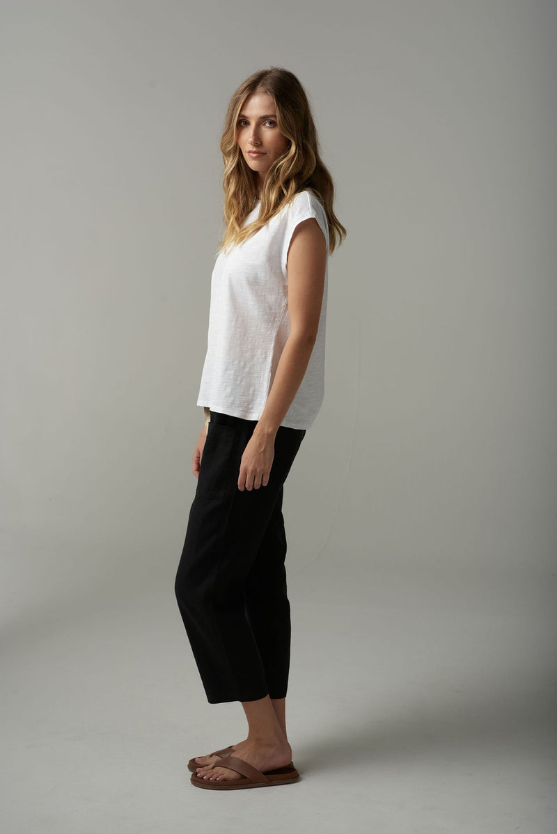 LINEN CROP PANT - BLACK