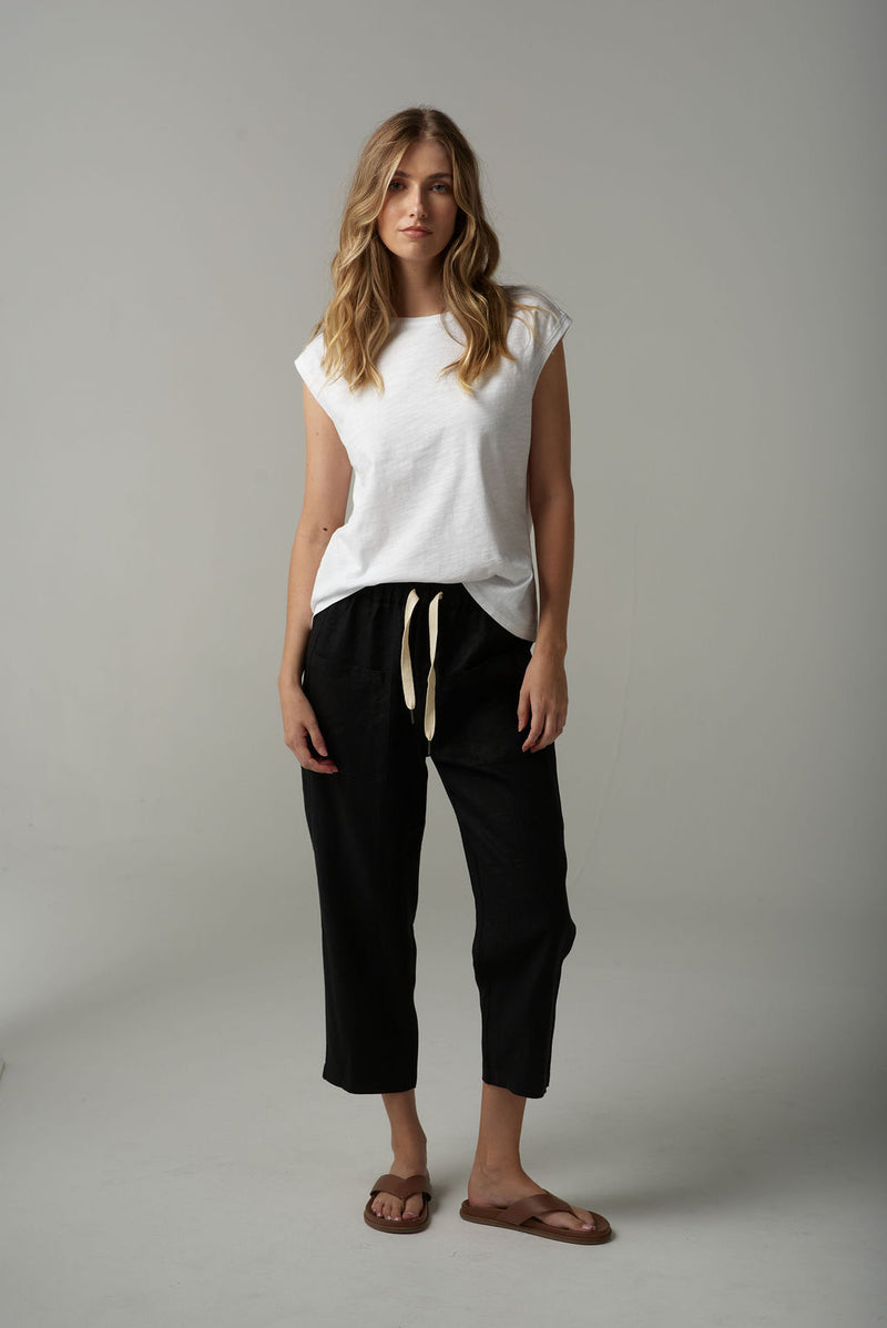 LINEN CROP PANT - BLACK