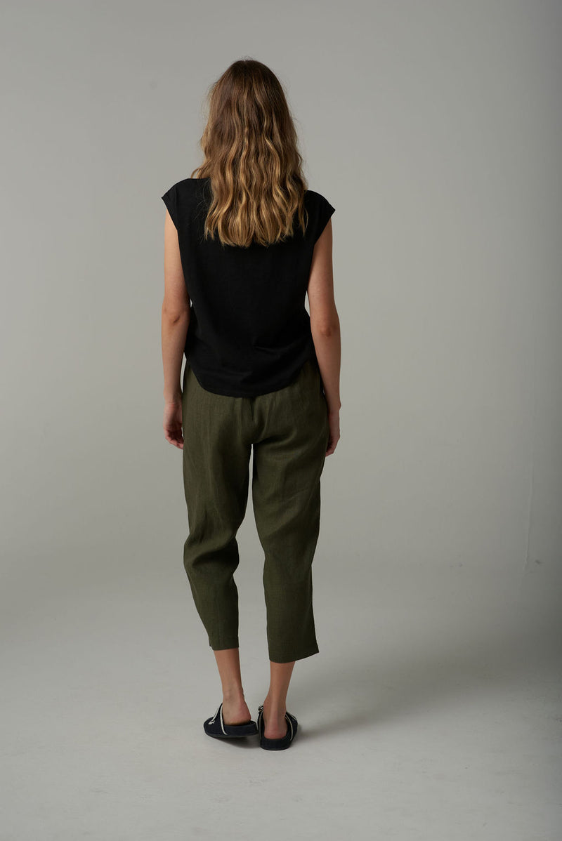 LINEN CROP PANT - KHAKI