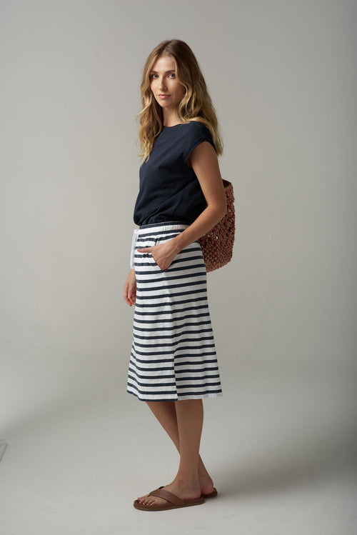 STRIPE SKIRT - WHITE/PARISIAN NAVY
