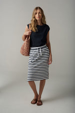 STRIPE SKIRT - WHITE/PARISIAN NAVY