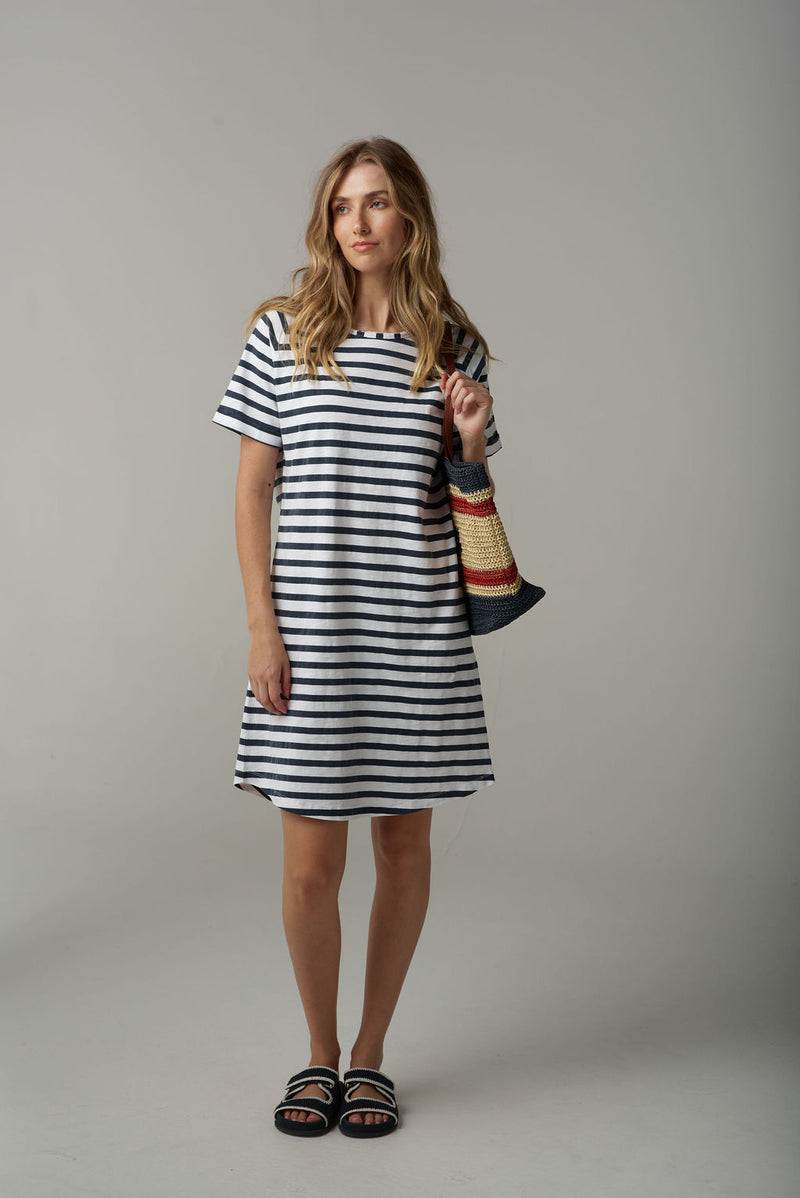 STRIPE RAGLAN DRESS - PARISIAN NAVY