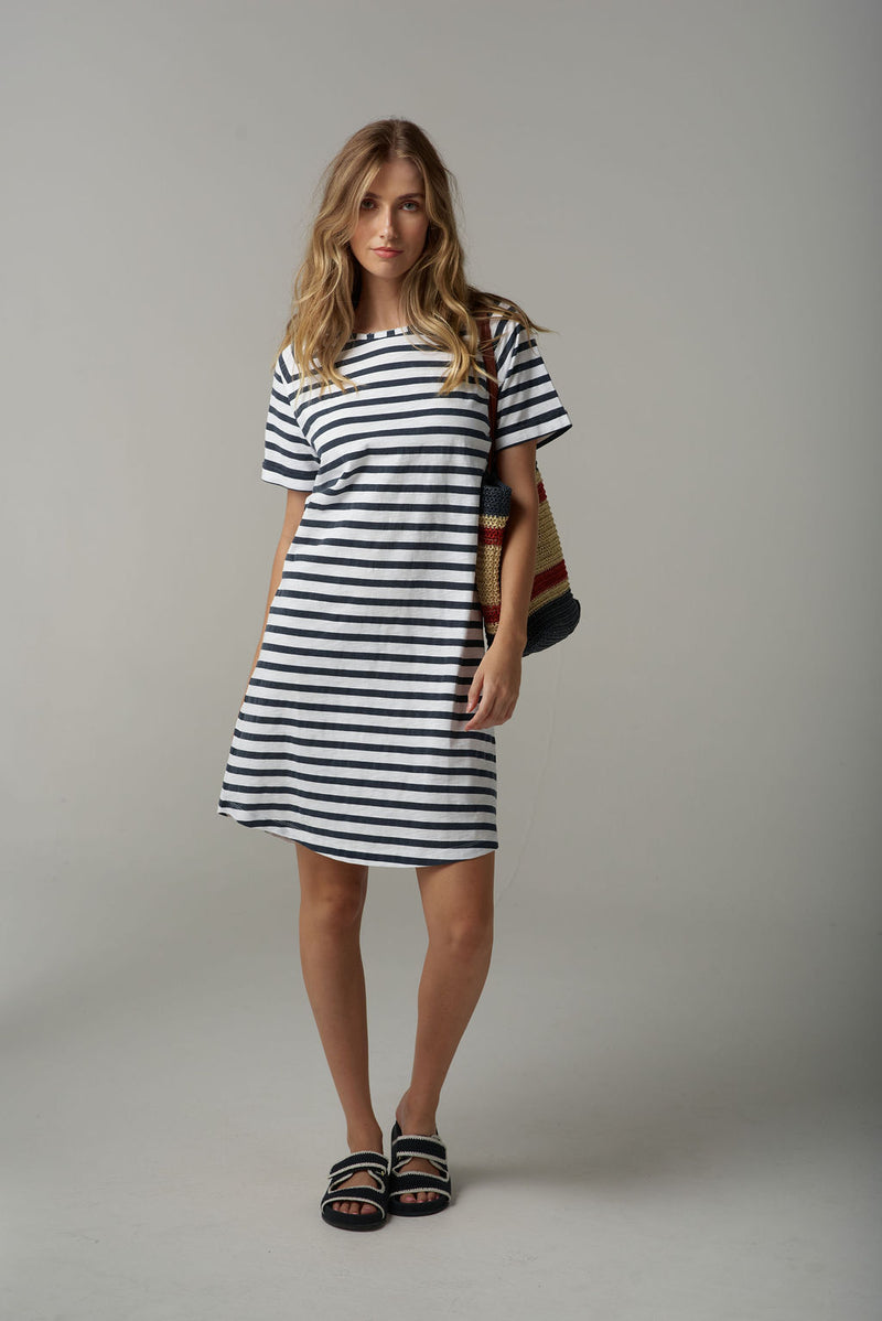 STRIPE RAGLAN DRESS - PARISIAN NAVY