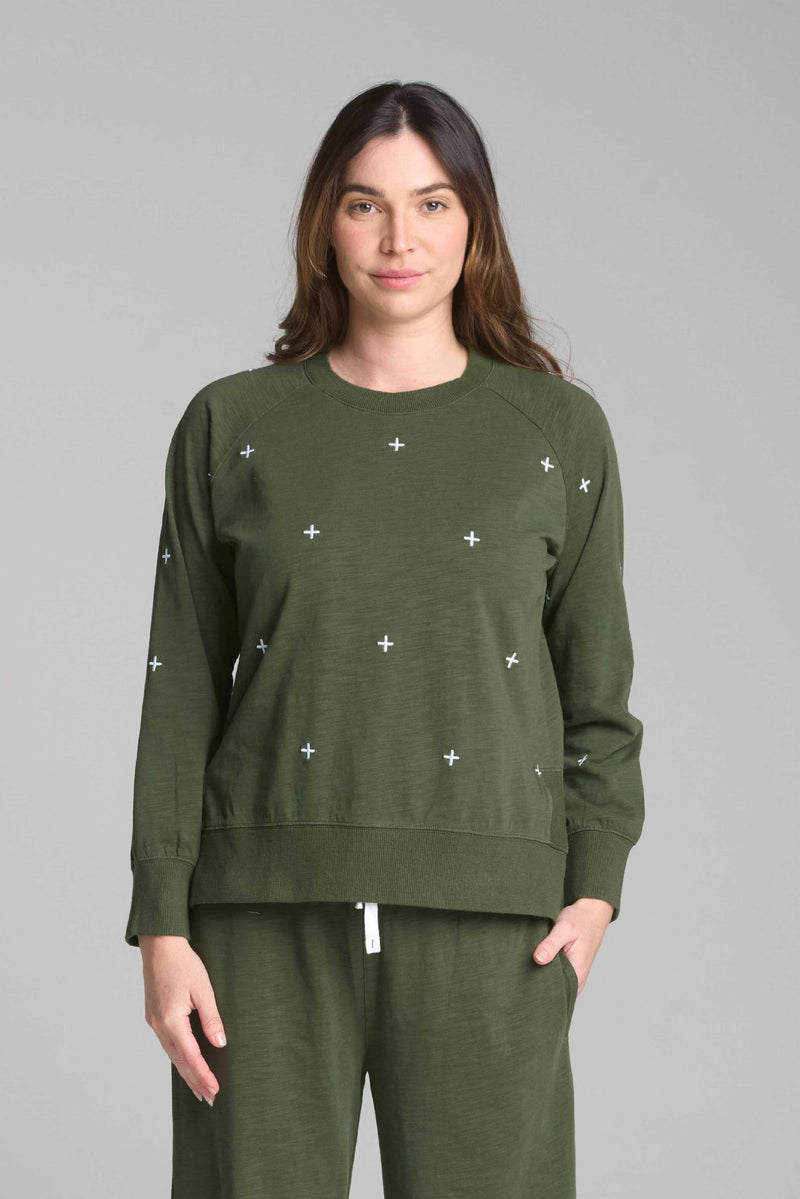 CROSS EMBROIDERED SWEATER - BRONZE GREEN