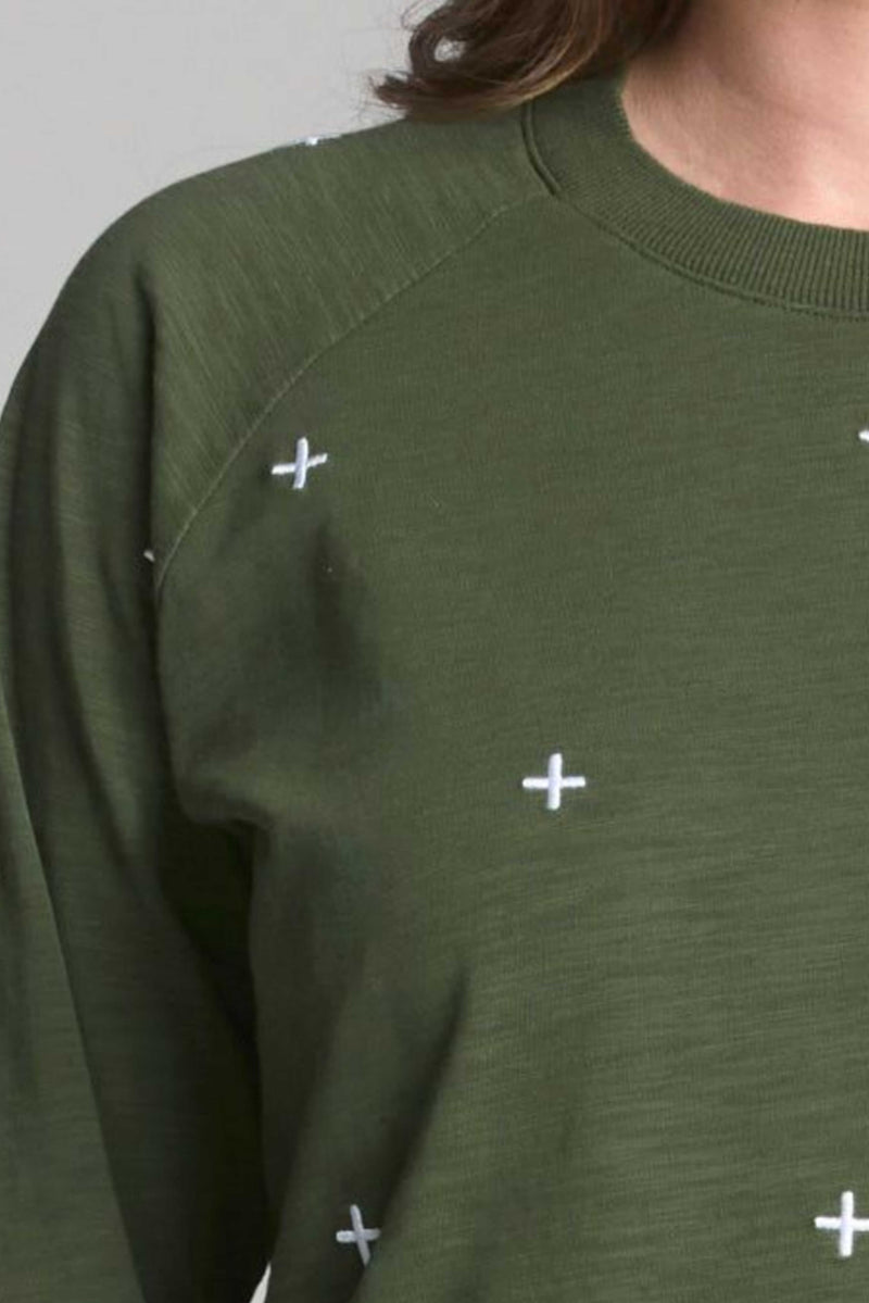 CROSS EMBROIDERED SWEATER - BRONZE GREEN