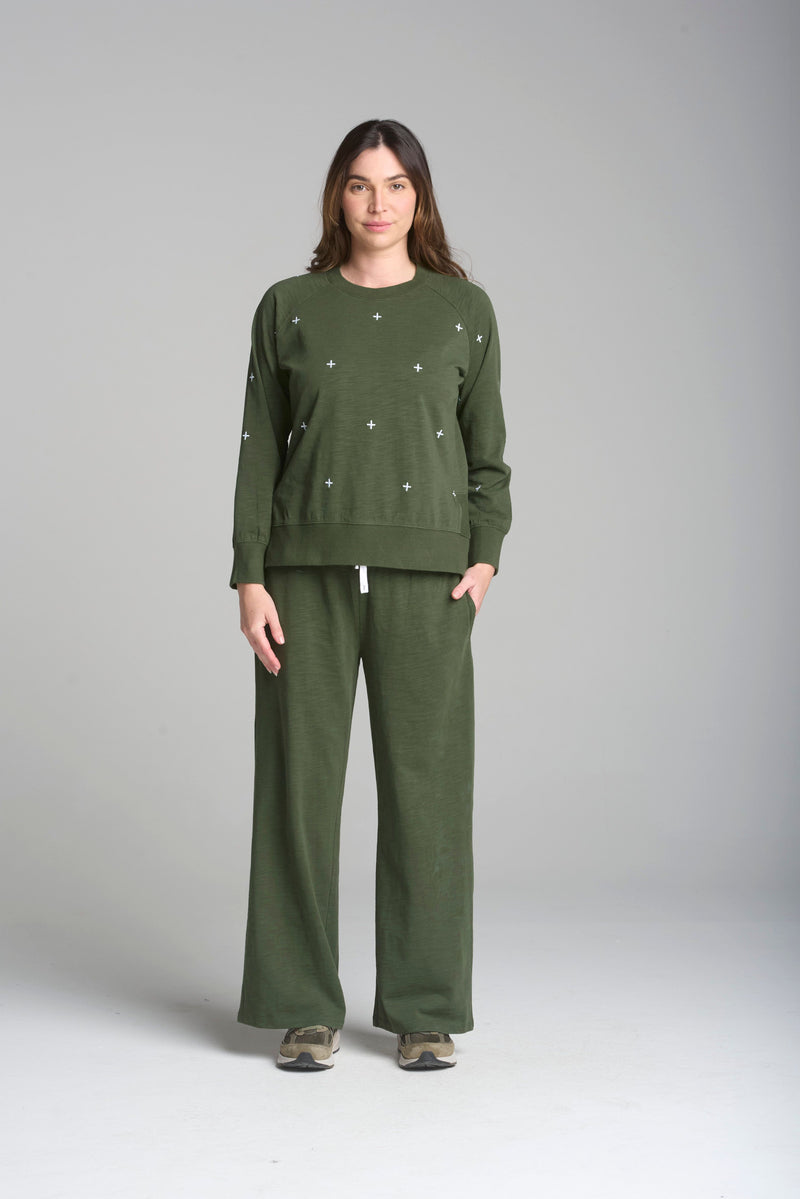 CROSS EMBROIDERED SWEATER - BRONZE GREEN