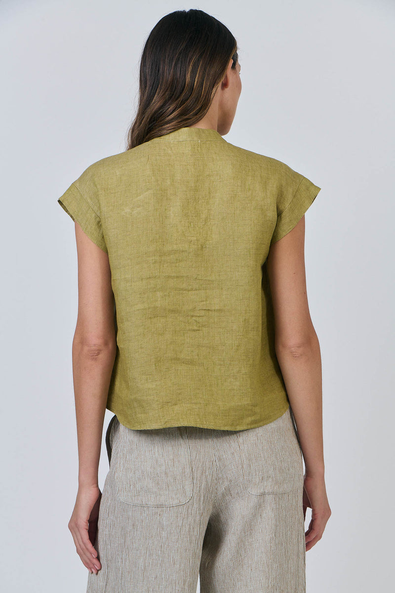CAP-SLEEVE FRILL SHIRT - BAMBOO